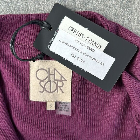 NWT REVOLVE Chaser Long Sleeve 3/4 Zipper Mock Neck Semi Cropped Tee Brandy S - Picture 12 of 14